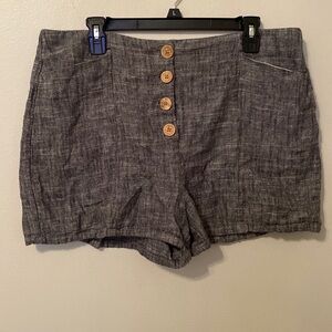 Maurices Dark Gray Linen Blend Button Up Shirts with Elastic [Size: 14]